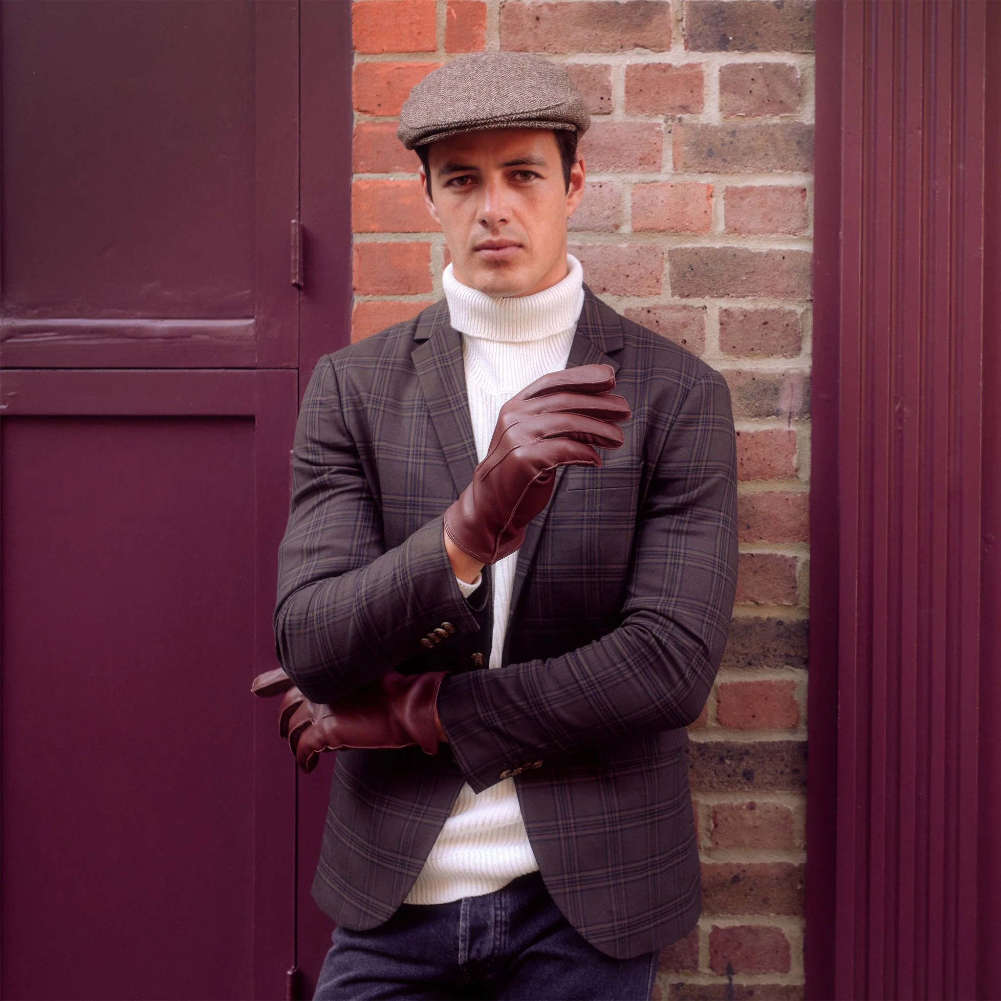 Men's Abraham Moon Herringbone Tweed Flat Cap - Image 5