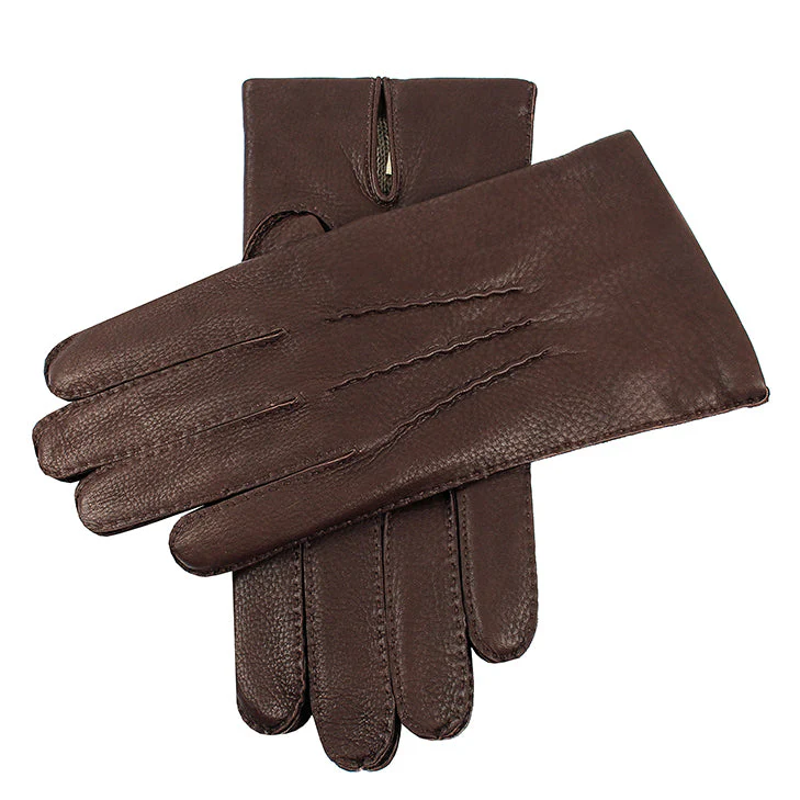 Men's Handsewn Three-Point Cashmere-Lined Deerskin Leather Gloves - Image 3
