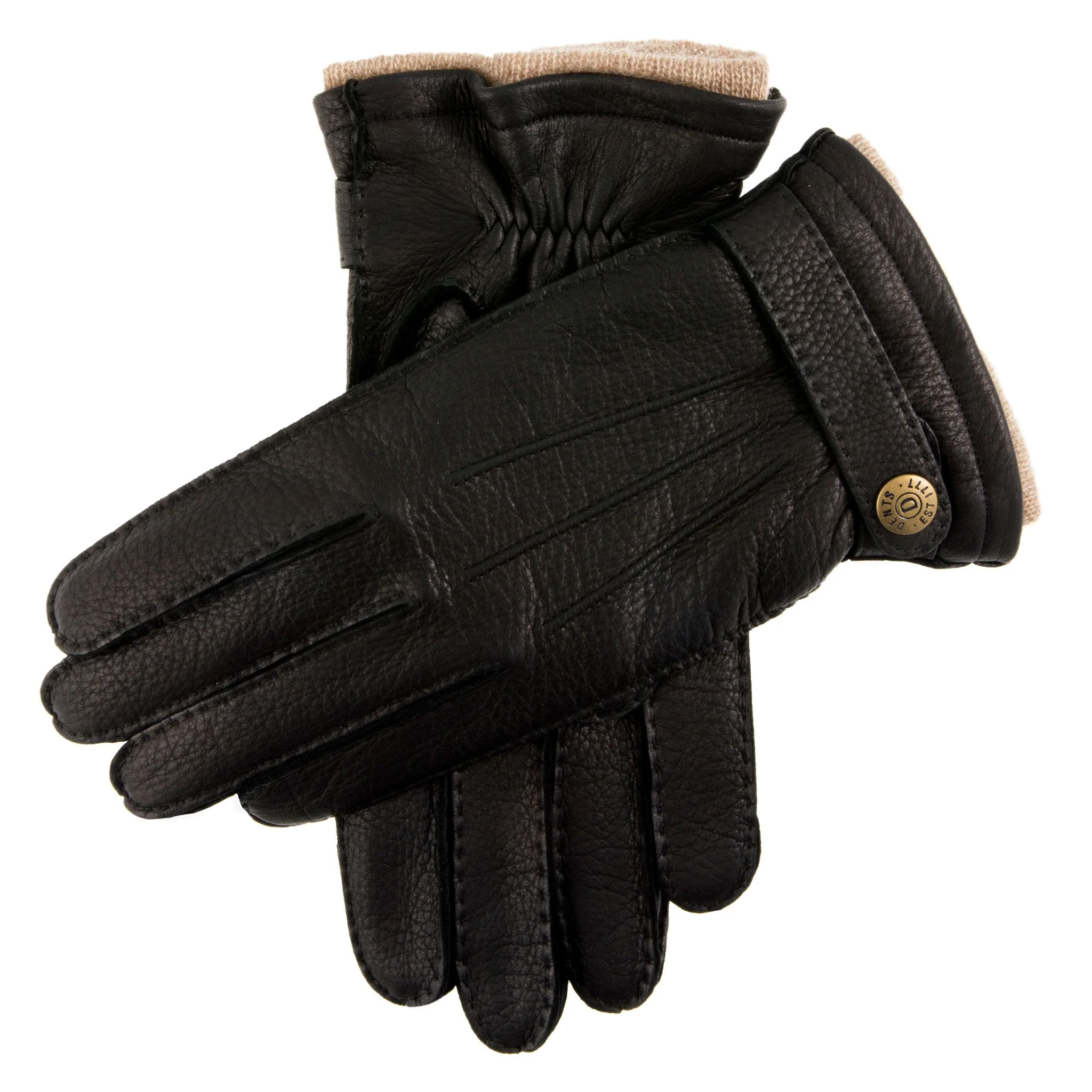 Men's Handsewn Three-Point Cashmere-Lined Deerskin Leather Gloves with Cashmere Cuffs - Image 3