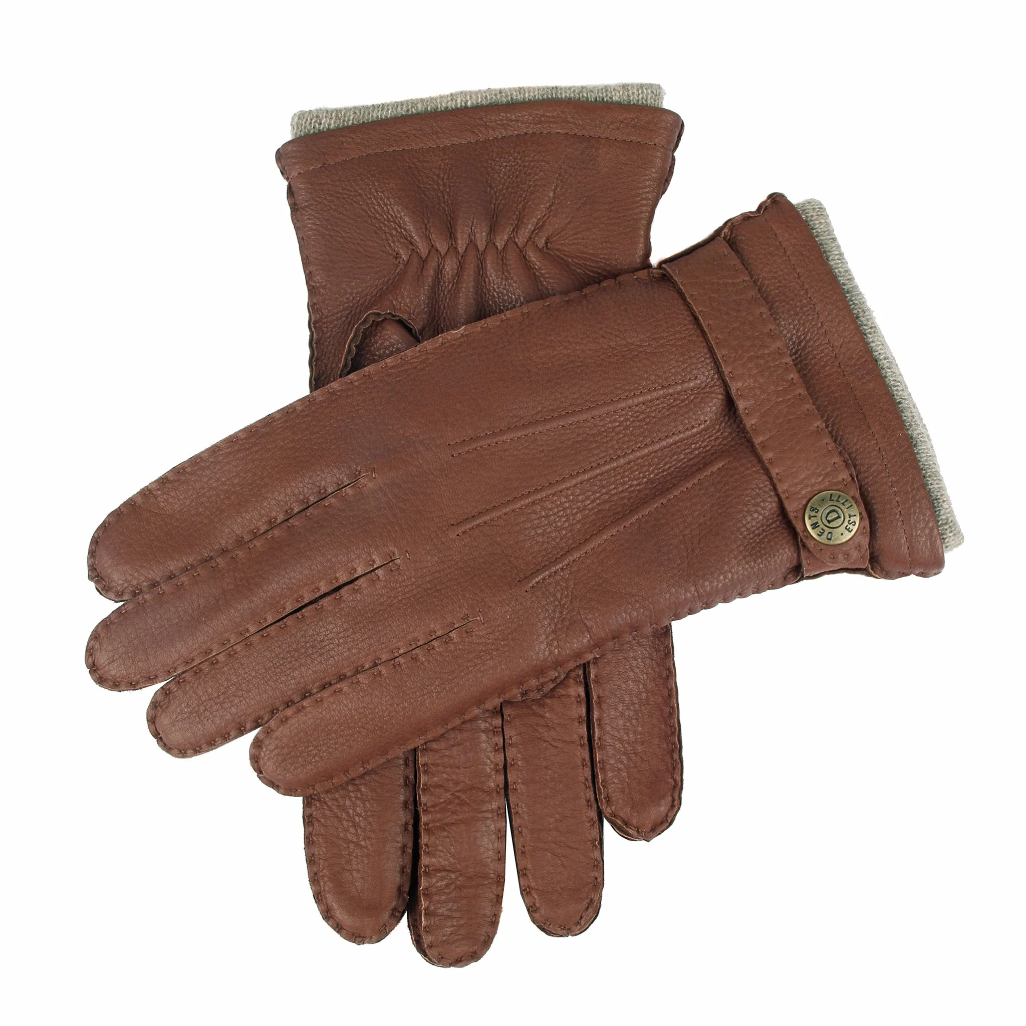 Men's Handsewn Three-Point Cashmere-Lined Deerskin Leather Gloves with Cashmere Cuffs - Image 4