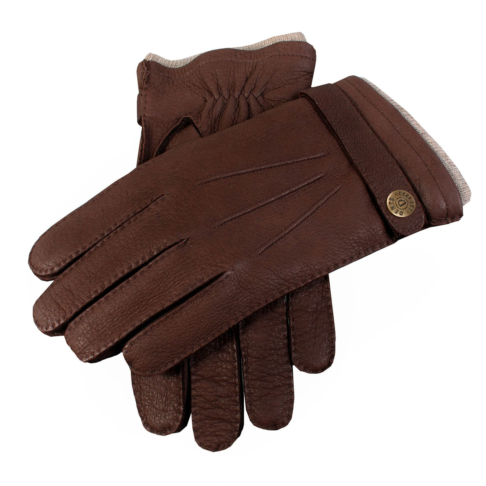Men's Handsewn Three-Point Cashmere-Lined Deerskin Leather Gloves with Cashmere Cuffs - Image 5