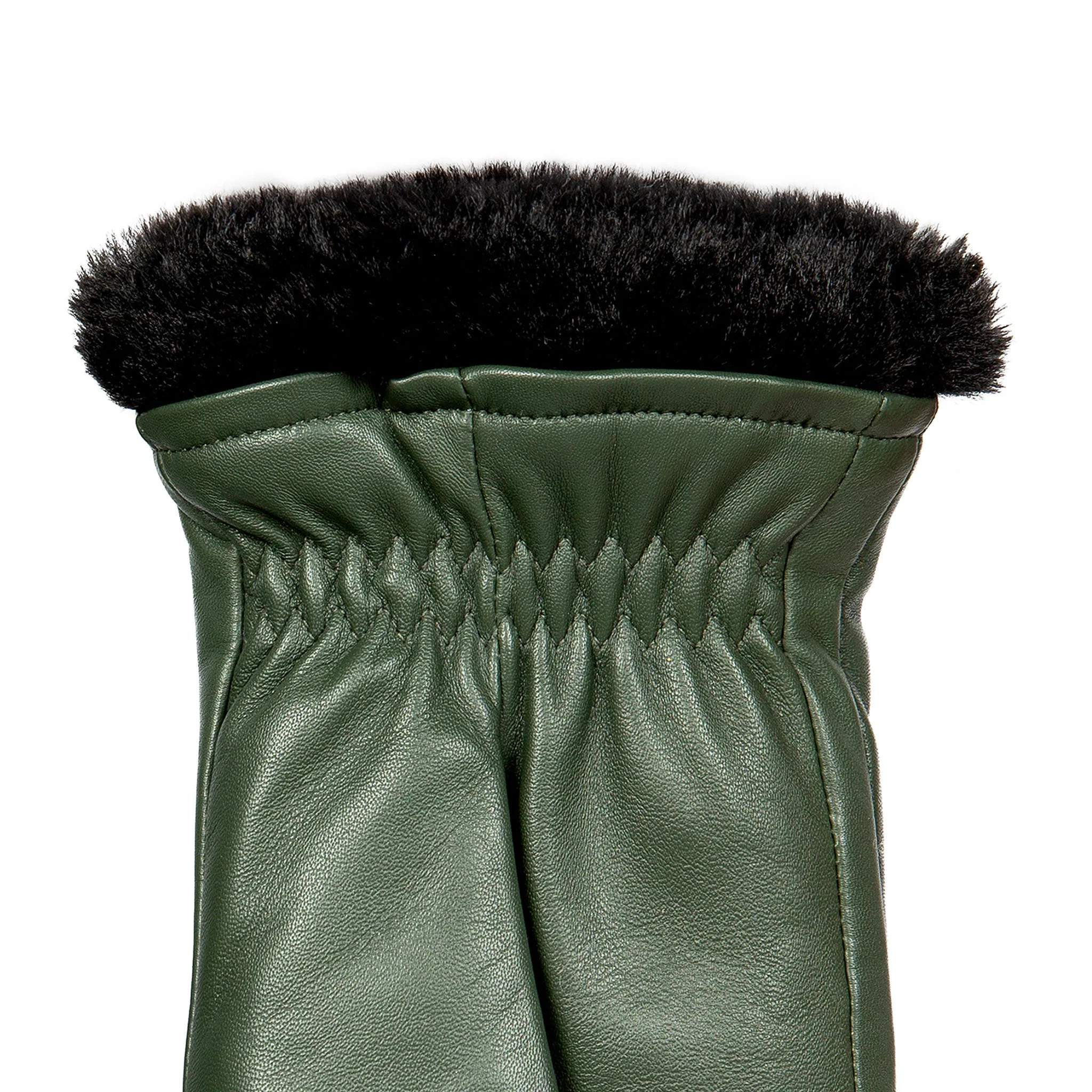 Women’s Three-Point Faux Fur-Lined Leather Mittens - Image 10
