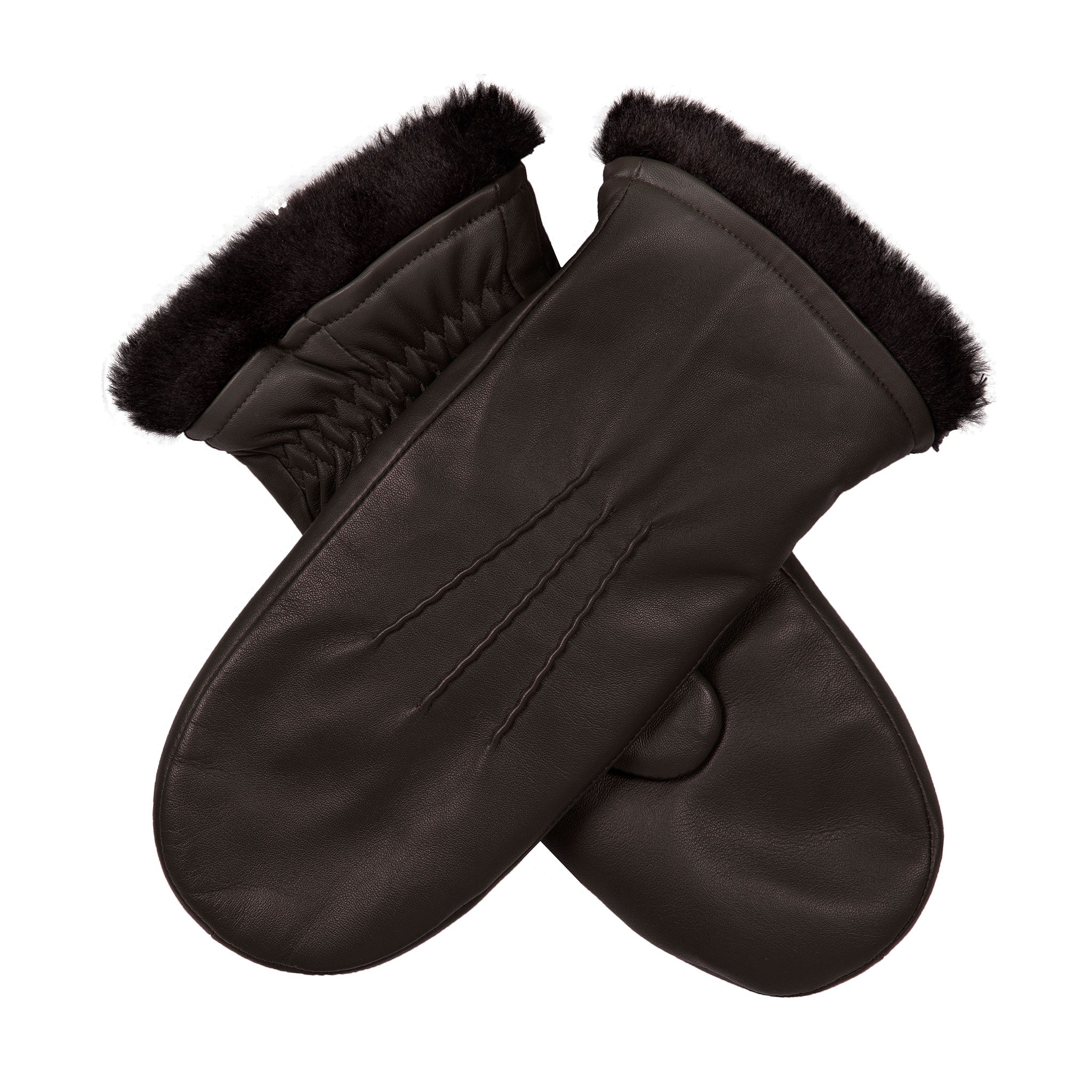 Women’s Three-Point Faux Fur-Lined Leather Mittens - Image 15
