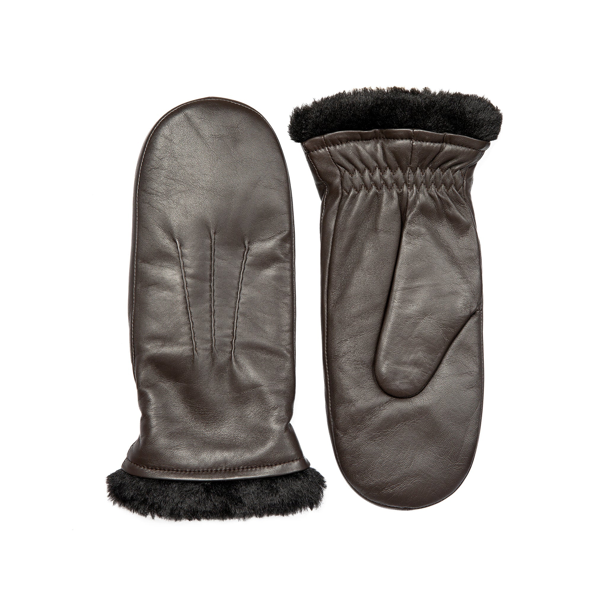 Women’s Three-Point Faux Fur-Lined Leather Mittens - Image 16
