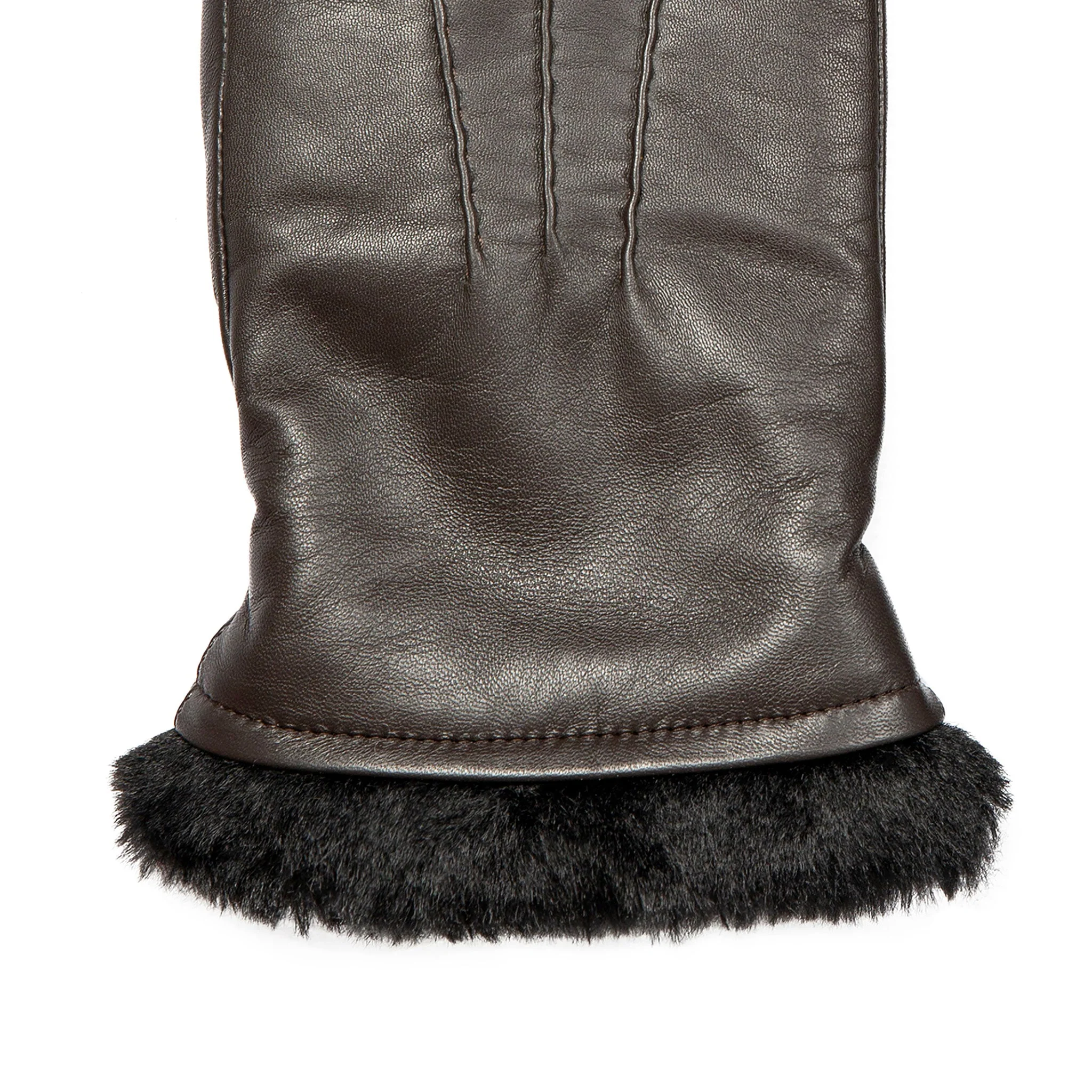 Women’s Three-Point Faux Fur-Lined Leather Mittens - Image 18