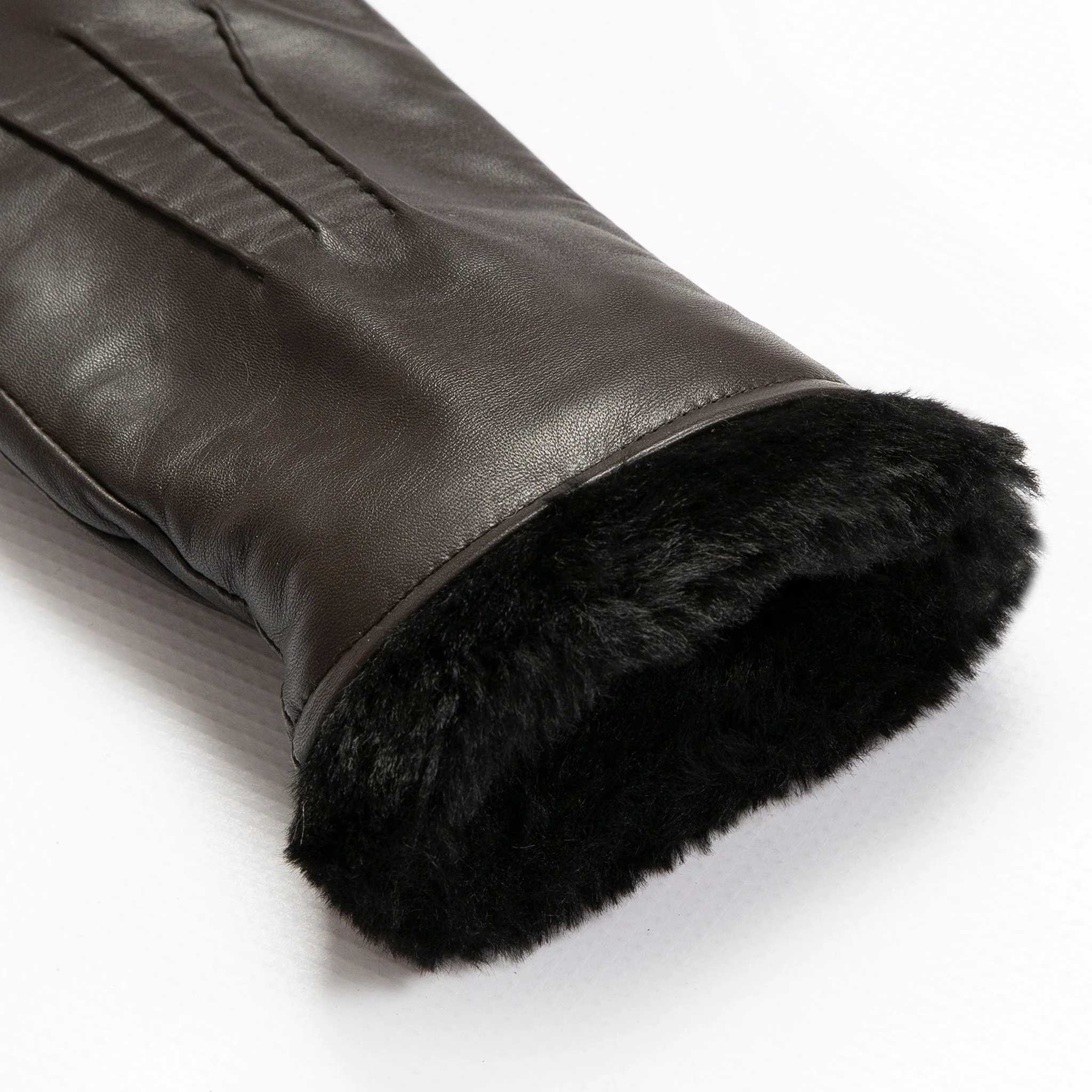 Women’s Three-Point Faux Fur-Lined Leather Mittens - Image 23
