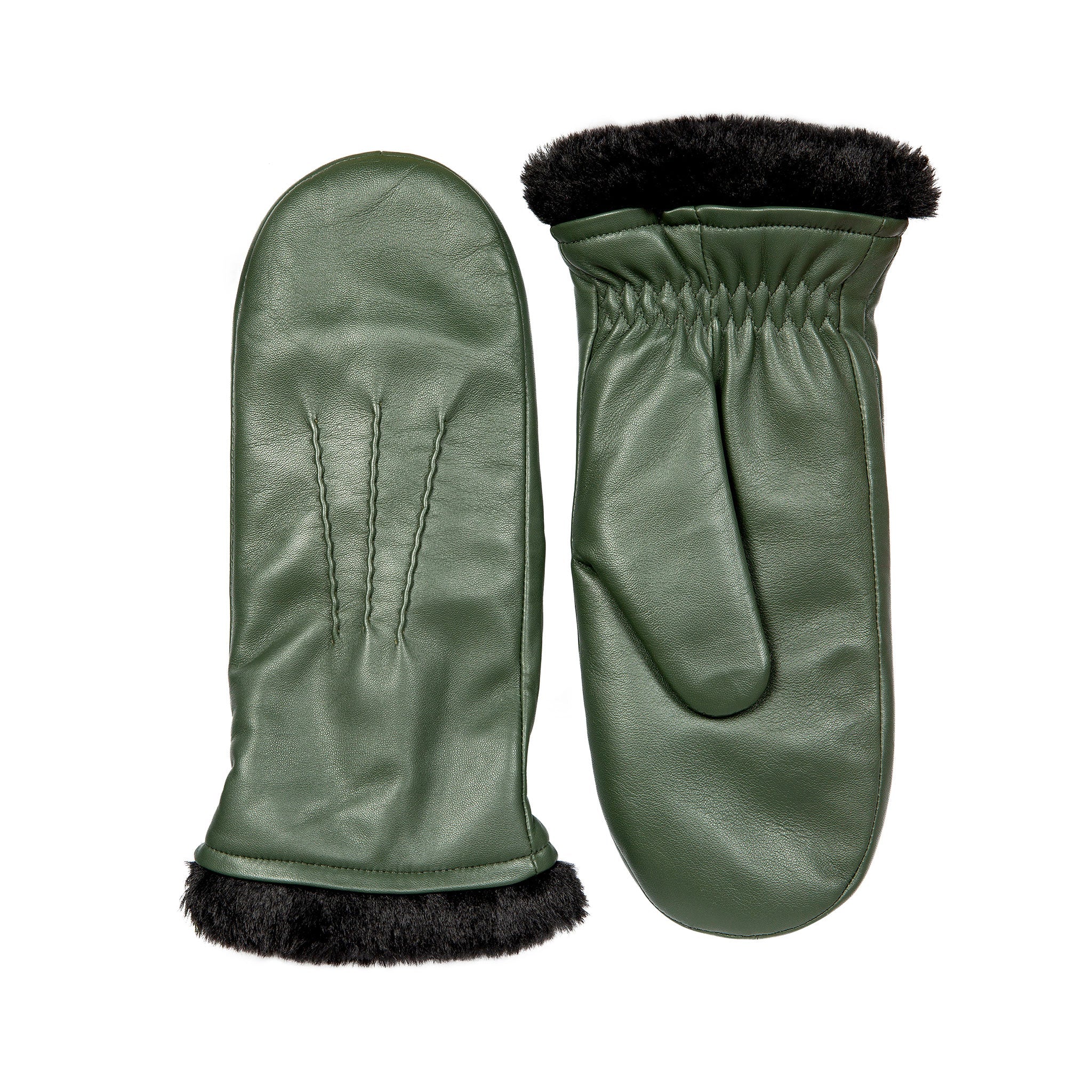 Women’s Three-Point Faux Fur-Lined Leather Mittens - Image 6