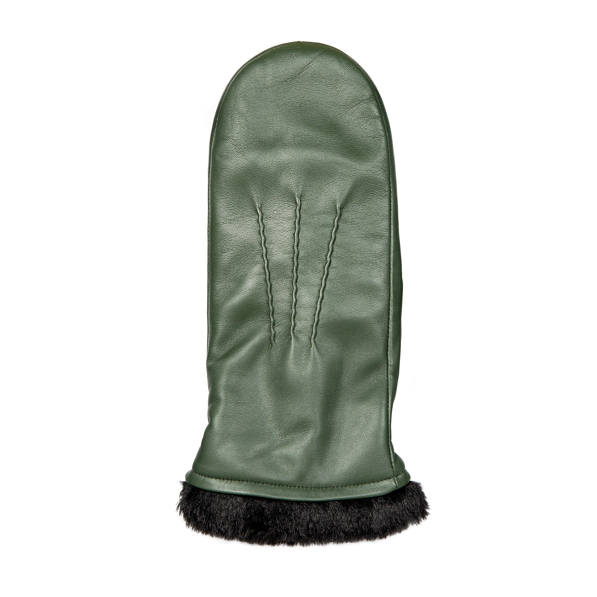 Women’s Three-Point Faux Fur-Lined Leather Mittens - Image 7