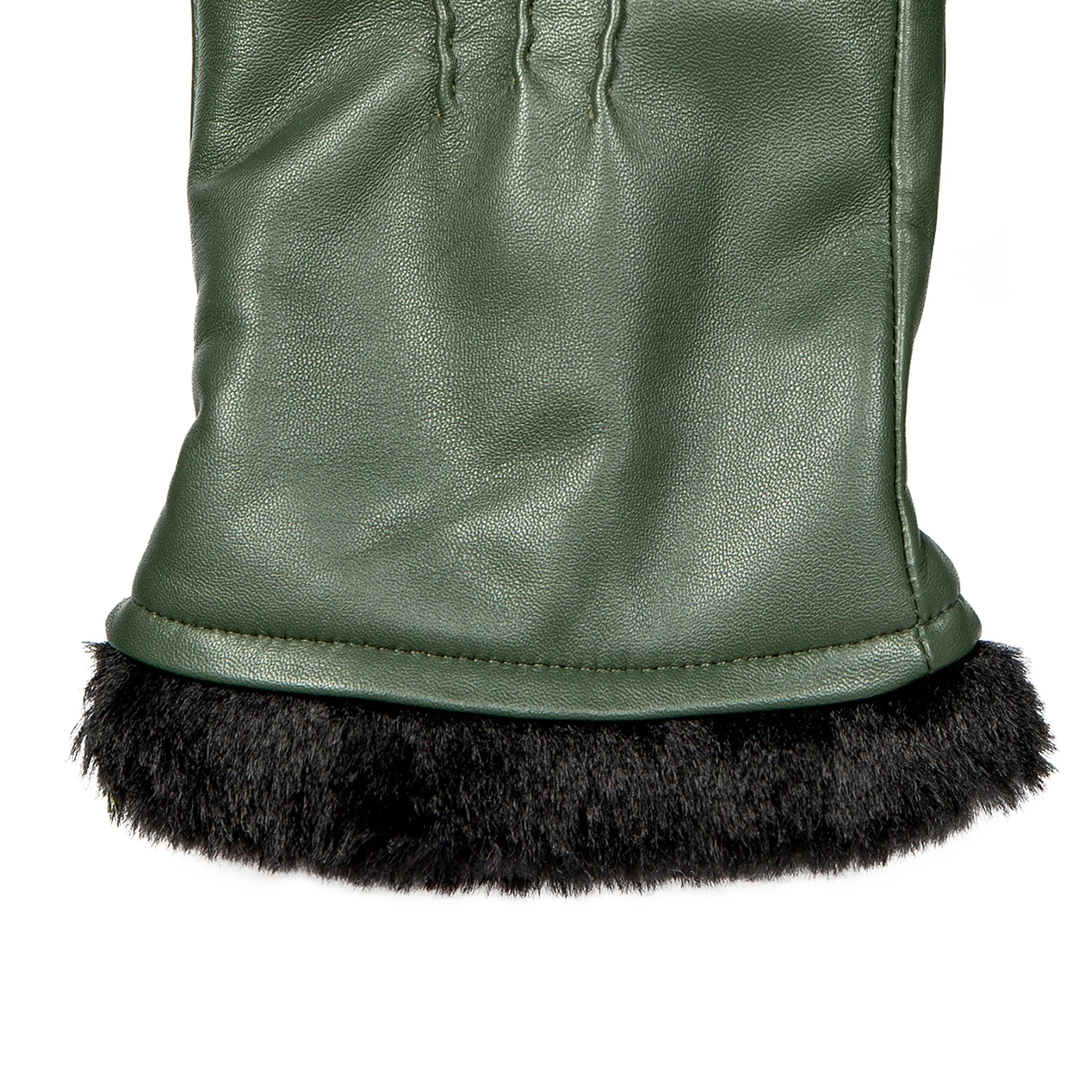 Women’s Three-Point Faux Fur-Lined Leather Mittens - Image 8