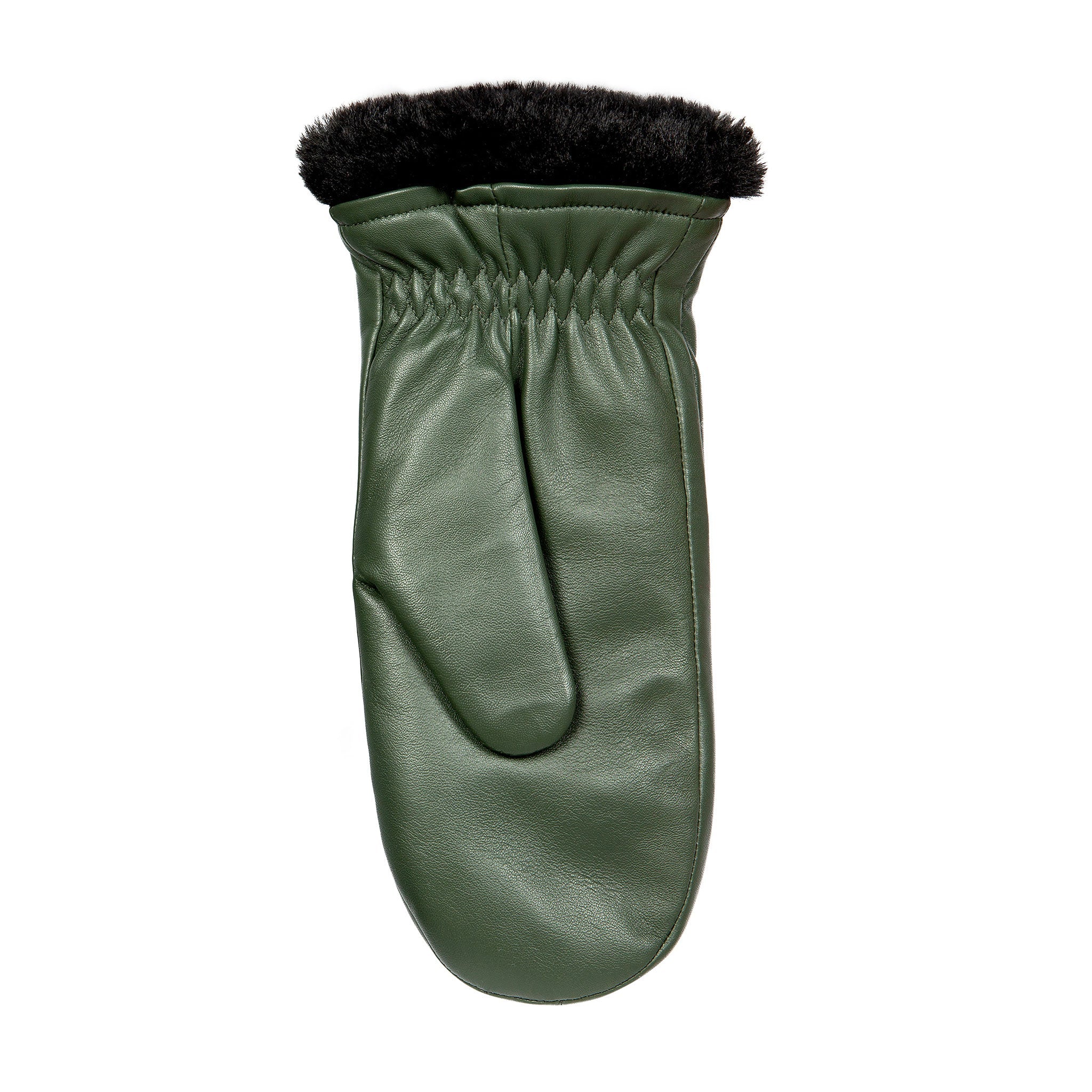 Women’s Three-Point Faux Fur-Lined Leather Mittens - Image 9