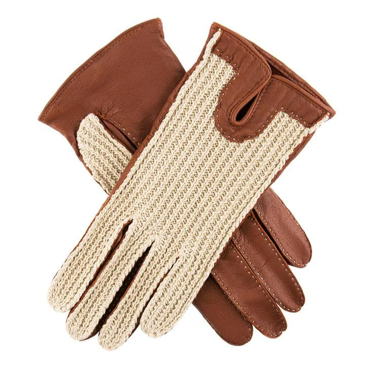 Women's Handsewn Crochet-Back Imitation Peccary Leather Driving Gloves - Image 12