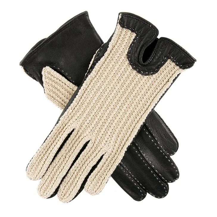 Women's Handsewn Crochet-Back Imitation Peccary Leather Driving Gloves - Image 16