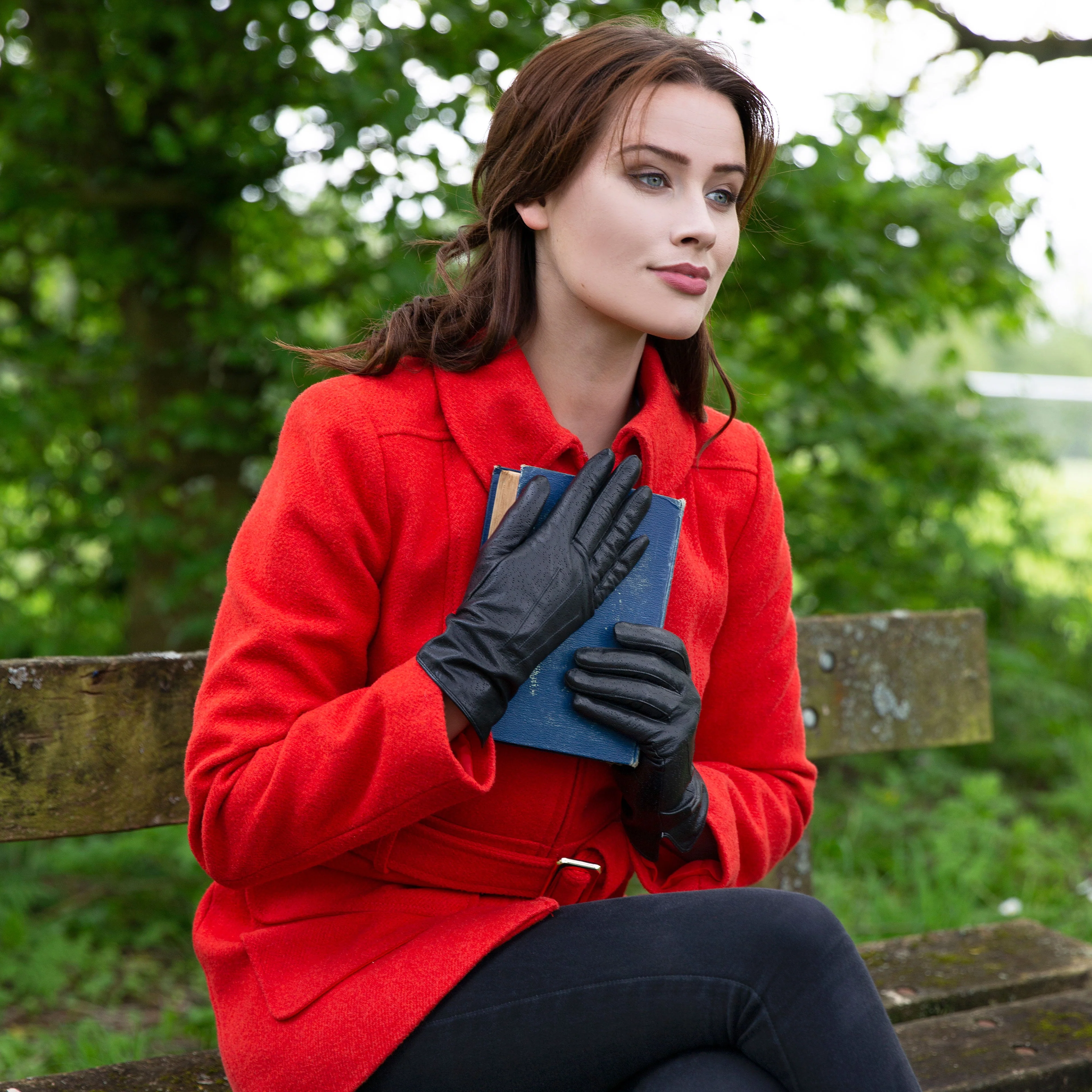Women's Three-Point Lined Imitation Peccary Leather Gloves - Image 26