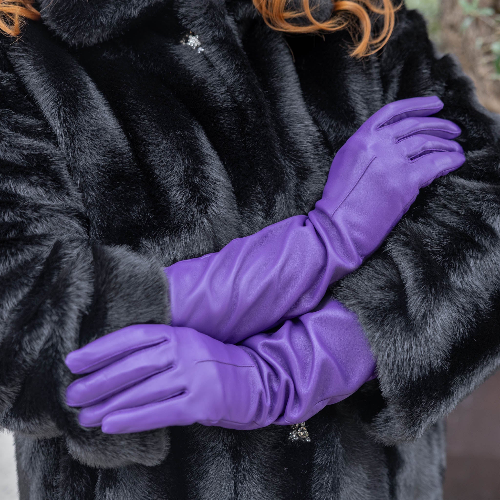 Women's Single-Point Long Above-Elbow Lined Leather Gloves - Image 27