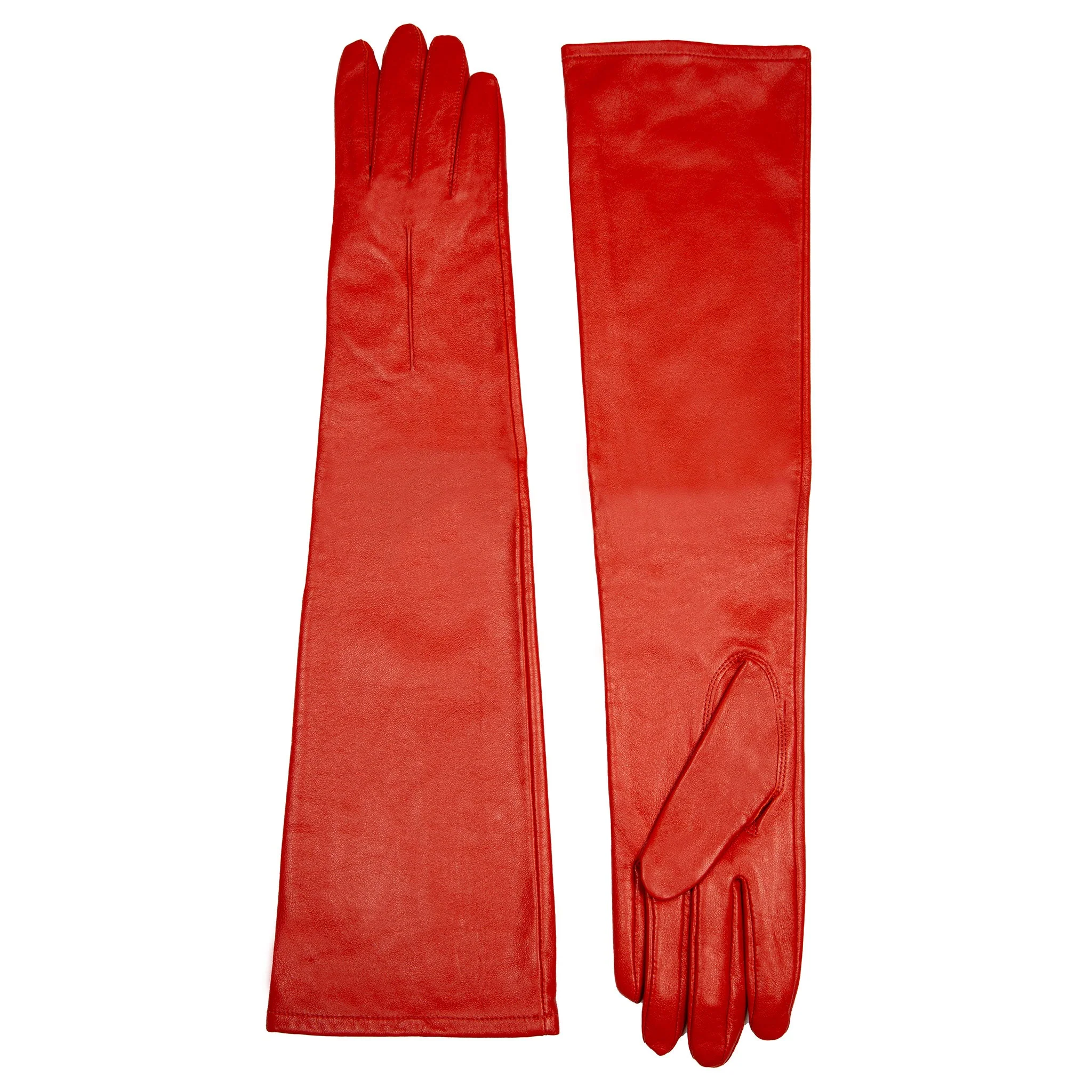 Women's Single-Point Long Above-Elbow Lined Leather Gloves - Image 4