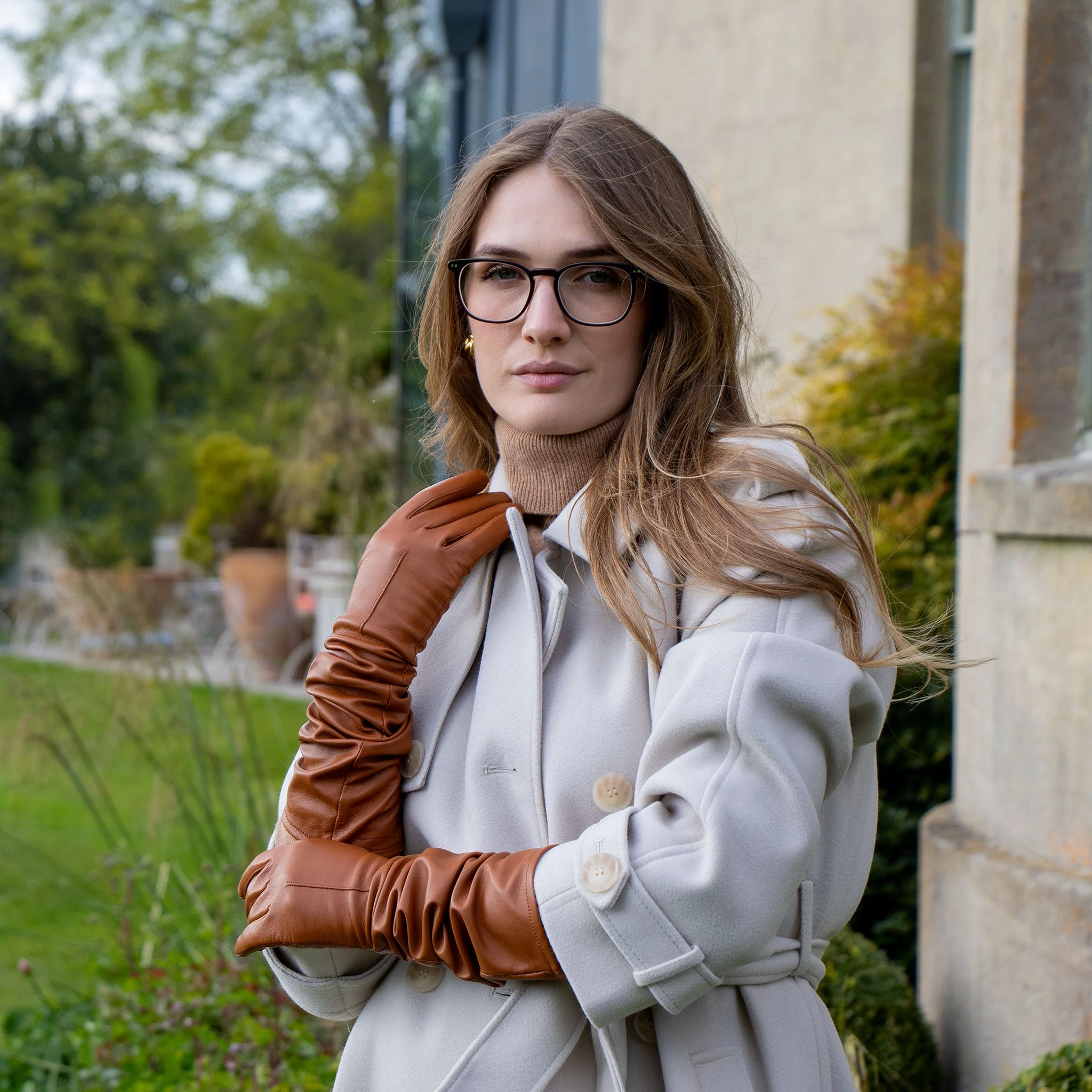 Women's Single-Point Long Above-Elbow Lined Leather Gloves - Image 77