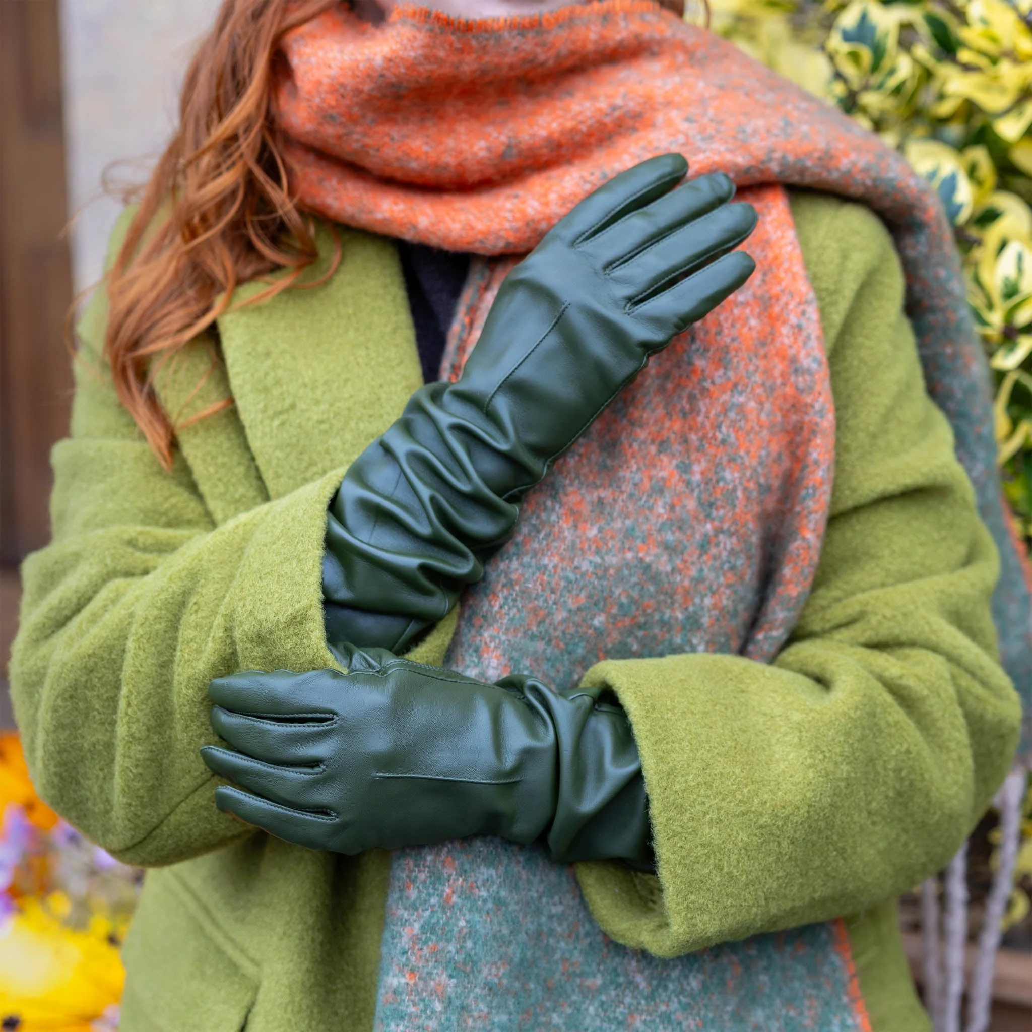 Women's Single-Point Long Above-Elbow Lined Leather Gloves - Image 88